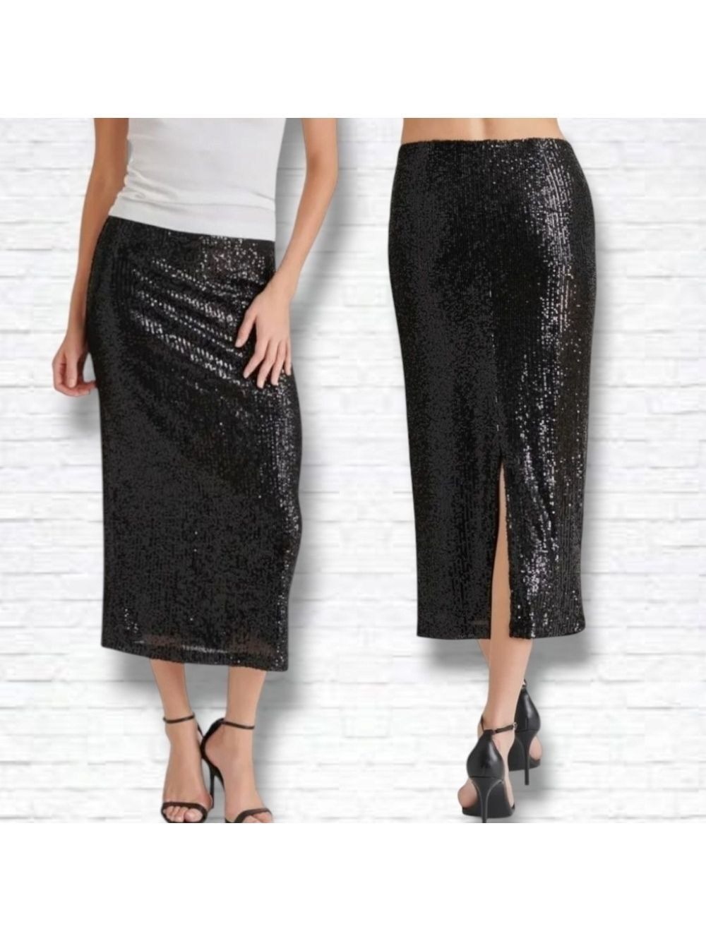 NEW! Steve Madden Black Sequin Column Midi Skirt Size XS BNWT